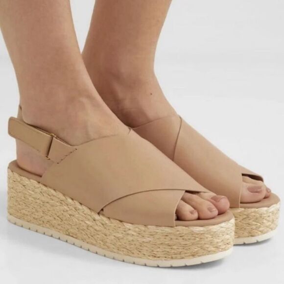 Vince Jesson Platform Sandals Nude Taupe Leather Cross Strap Flatform Size 8 - Picture 16 of 16